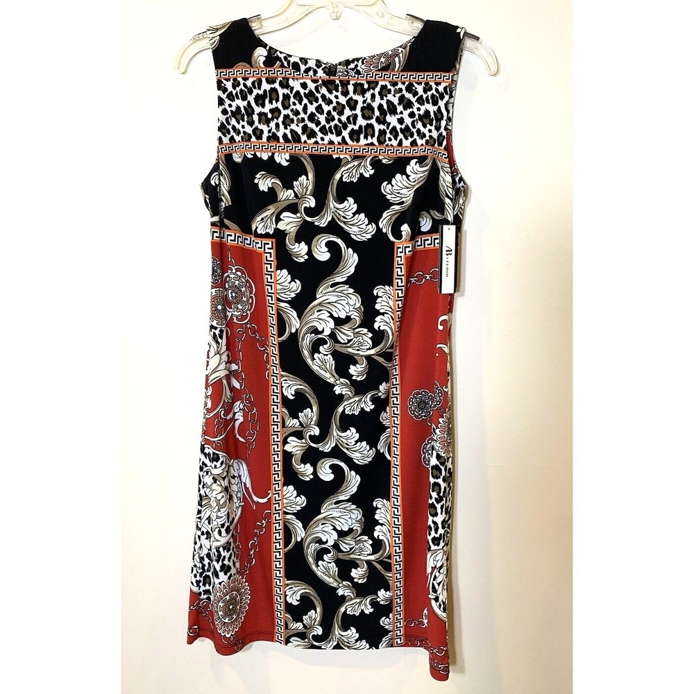 NEW AB Studio Dress‎ Womens Small Red Black Sleeveless Sheath Leopard Stretch